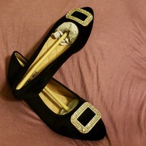 Black Velvet Flats with Diamonds